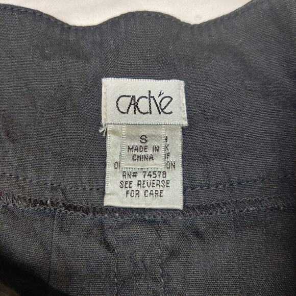 Vintage Cache Pleated Linen Blend Black Full Mini Skirt Small Minimalist 90s Y2K - Picture 7 of 11